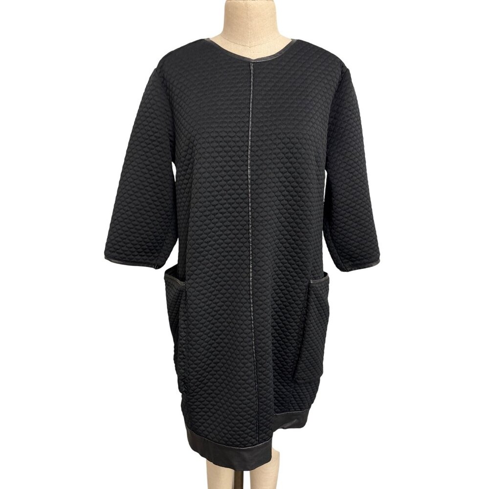 Melissa McCarthy Seven7 Black Quilted Textured Tunic Dress W/ Pockets Womens